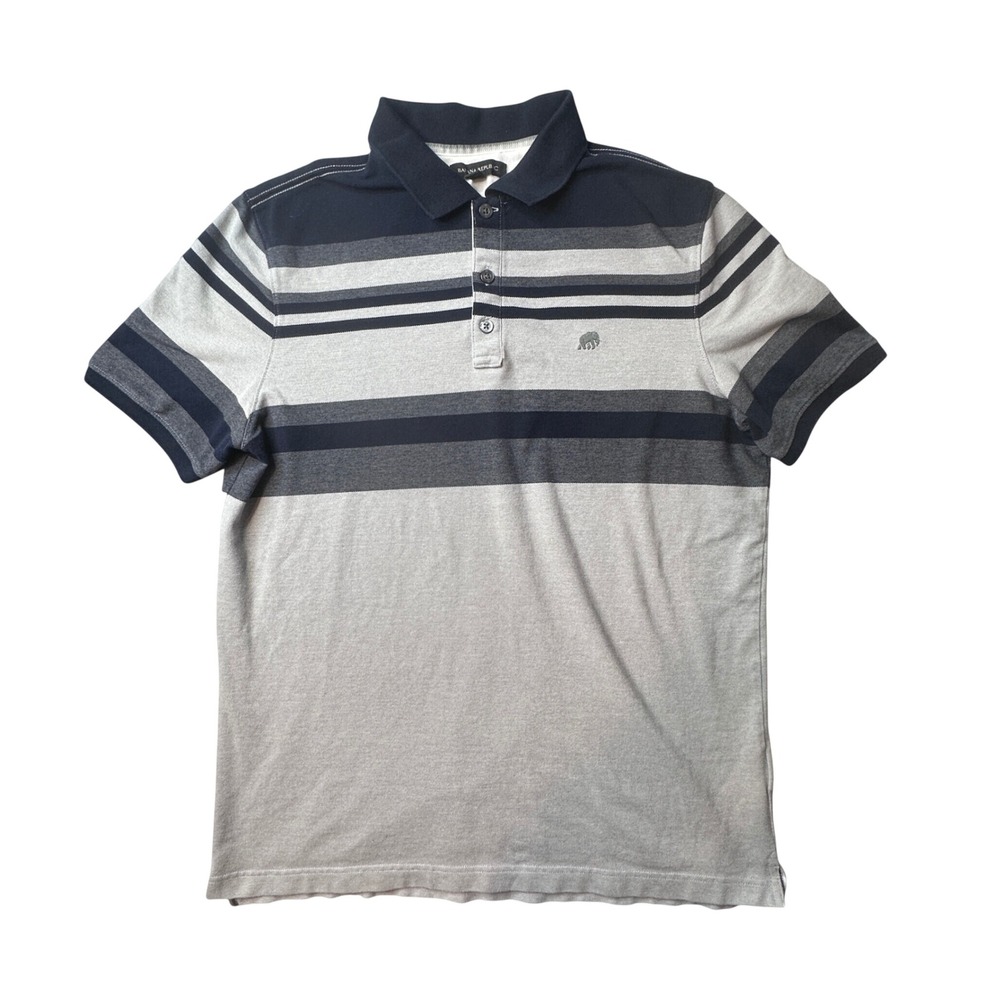 Banana Republic‎ Polo Shirt Mens Large Grey Striped ST Eng Ox Piqu Elephant Logo